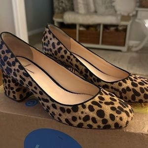 J Crew Calf Hair Leopard Chunky Heel Shoes